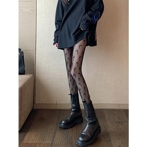 Sexy fashion thigh tights moon mesh print punk stretch pantyhose