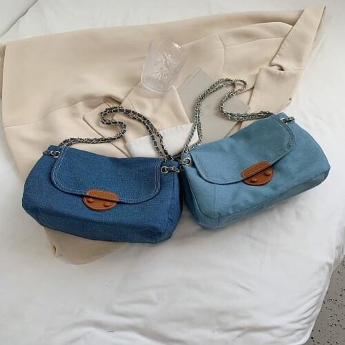 Popular Women Small Denim Crossbody Bags Simple Solid Color Shopping Travel Underarm Bags Soft Flap Crossbody Bags