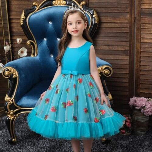 Beauty-Emily Hot Sell Lovely Strawberry Flower Girl Dresses Sequins Appliques O Neck Tulle Party Gowns for Children Kids Skirt