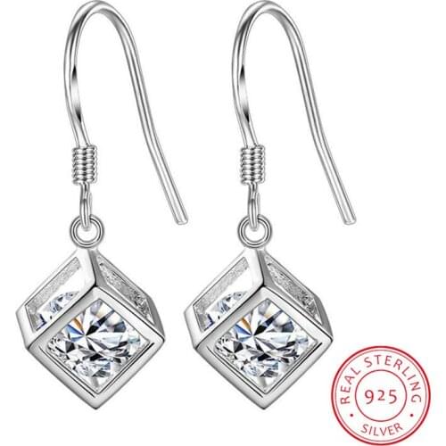 925 Sterling Silver Earrings Shiny AAA Zirconia Drop Earrings For Elegant Women Valentines Day present Wholesale