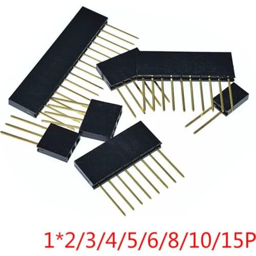 10PCS 2.54mm Single Row Female Long pins 11mm Breakaway PCB Board Pin Header socket Connector 1*2/3/4/6/8/10/15Pin For Arduino