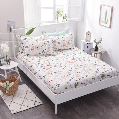 Country Style Modern Bed Sheet Fresh Floral Printed Cotton Elastic Band Mattress Cover with All-around Elastic Soft Home Textile