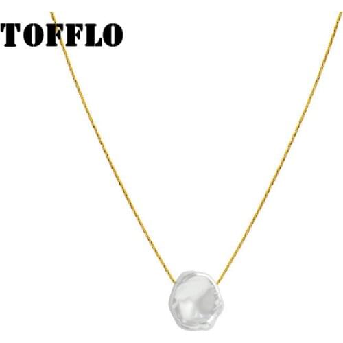 TOFFLO Stainless Steel Jewelry Simple Pearl Necklace Womens Fashion Clavicle Chain BSP721