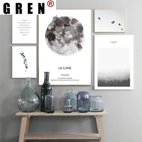 GREN tropical wall art Ink Painting Moon Landscape Canvas Painting Wall Art Painting Print Poster Picture Living Room Home Decor