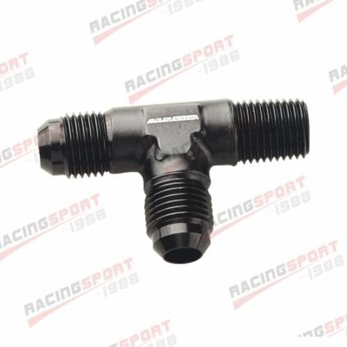 AN6 AN-6 Male Flare To 1/4" NPT Pipe Tee T-piece Aluminum Fitting Adapter Black
