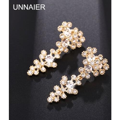 UNNAIER fashion sweet romantic Full Rhinestone earring Female Prevent allergy Bride and bridesmaid Ear jewelry