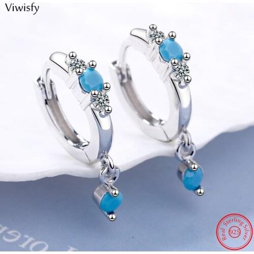 Viwisfy Blue Stone Crystal Luxury Solid 925 Sterling Silver Drop Earrings For Women VW21160
