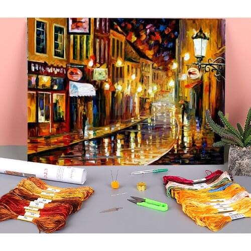Lights The Old Town Printed 11CT Cross Stitch Patterns Embroidery DMC Threads Handmade Sewing Hobby Handiwork Home Needle