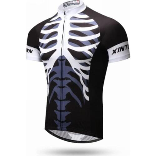 XINTOWN Men Cycling Jersey Tops Cycling Clothing Ropa Ciclismo breathable Short Sleeve Quick dry Skull Black mtb Bicycle Shirts