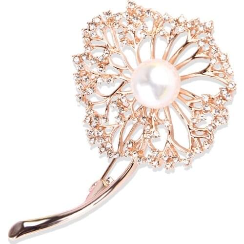 New Womens Dandelion Brooches Crystal Pearl Rose Brooch Elegant Jewelry Pins Brooches For Women Handmade Rhinestones