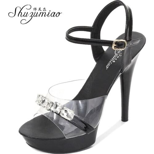 2020 New Summer Woman Sandals Walking Show Artifact Model High Heel13-15CM Transparent Sexy Platform Crystal Party Wedding Shoes