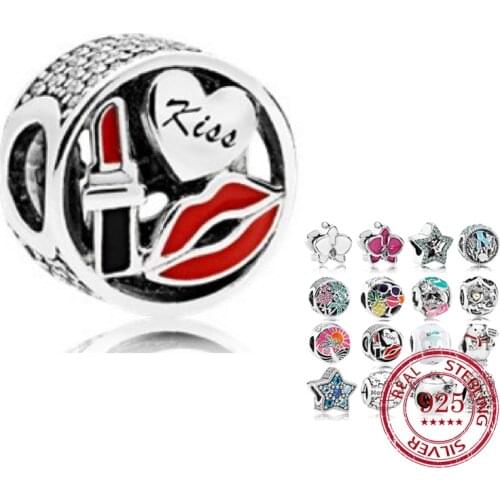 2021 New 925 Sterling Silver Star Flowers Lips Charm Bead Fit Original Pandora Bracelets DIY Jewelry For Women Gift