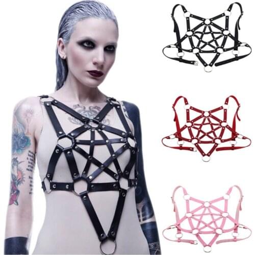Five-Pointed Star Womens Sexy Body Harness Bra Bondage Lingerie Elastic Chest Cage Fetish Gothic Crop Top Exotic Underwear