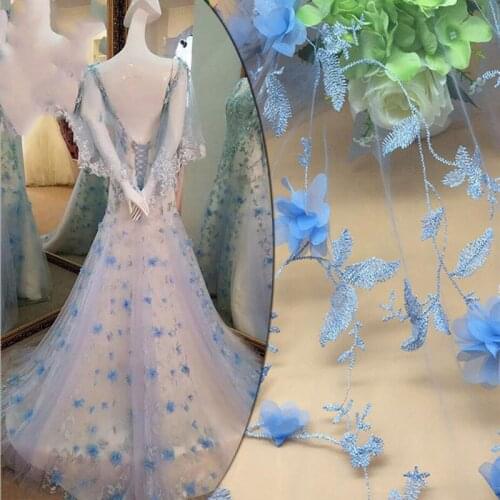 1Yard Embroidered Lace Trim Mesh Fabric Sewing Supplies DIY Applique French Lace Fabrics Net Mesh Wedding Dress