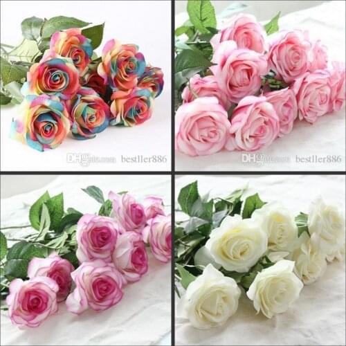 10pcs/lot Decor Rose Artificial Flowers Silk Flowers Floral Latex Real Touch Rose Wedding Bouquet Home Party Design Flowers