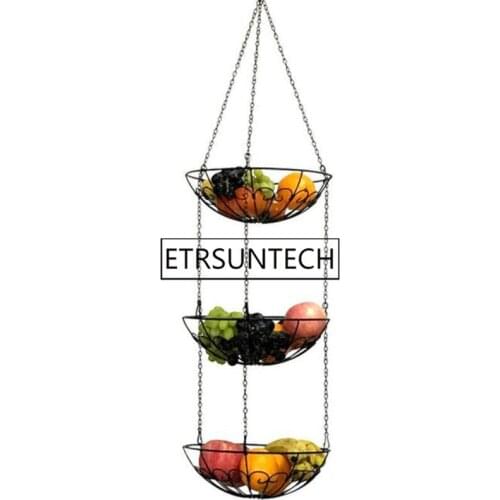 10pcs Hanging Fruit Basket Holder Kitchen Rack With Chain Organizer Storage Space Saving Home Iron Art Multi Use 3 Tier