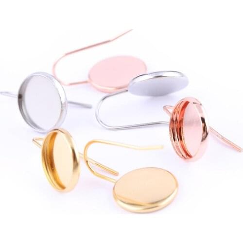 10pcs Stainless steel earring wires hooks rose gold fitting 12mm cabochon earrings base setting blanks diy accessories