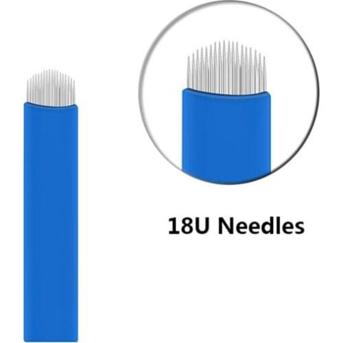 100 PCS 18 Pin U Shape 0.2mm PCD Tattoo Needles Permanent Makeup Eyebrow Embroidery Blade For 3D Microblading Manual Tattoo Pen
