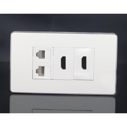 120MM Wall Socket Plate 2 Ports HDMI + 2 Ports RJ45 Cat6 Network Panel Faceplate Outlet Adapter