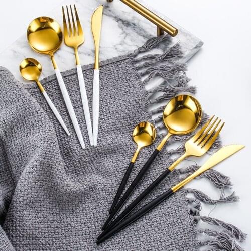 16pcs Stainless Steel Colored Cutlery Set Tableware Resuable Mirror Flatware Set Korean Dinnerware Dessert Spoon Fork Kits