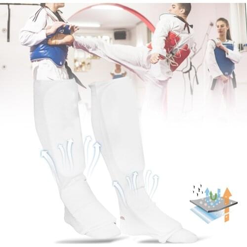 2Pcs Karate Guard Legguard Thicken Shinbone Muay Thai Sanda Leggings With Instep Sport Antiskid Shock Absorption Legging White M