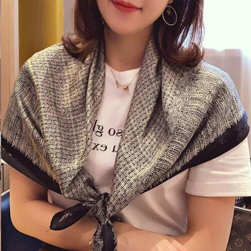 2021 New Summer Sunscreen High-Grade Satin Beach Shawl Female Print Kerchief Fashion 90X90CM Square Bandana Popular Silk Scarf