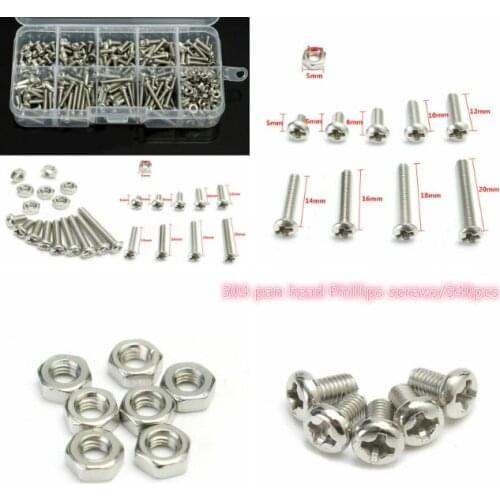 340pcs/box M3, 304 stainless steel pan head cross screw nut bolt cap set