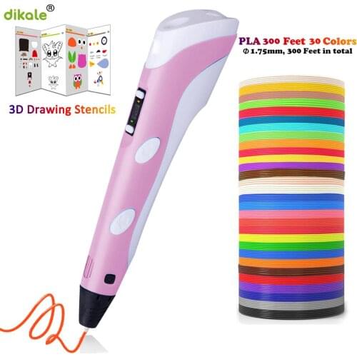 Dikale second generation 3d ручка exquisite gift box set 3D drawing pen with 3 m 30 colors filament for kids birthday gift