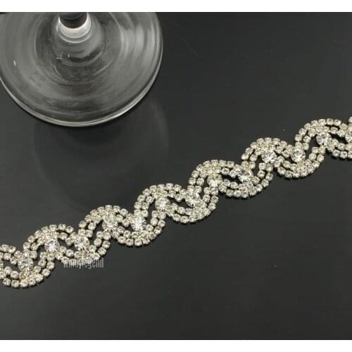 5Yards Crystal Rhinestone Chain Trim Clear Rhinestone Silver Brass Base Sewing Trims Wedding Decoration