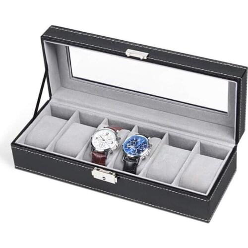 6 Grids Watch Box PU Leather Watch Case Holder Organizer Storage Box for Quartz Watches Jewelry Boxes Display Best Gift