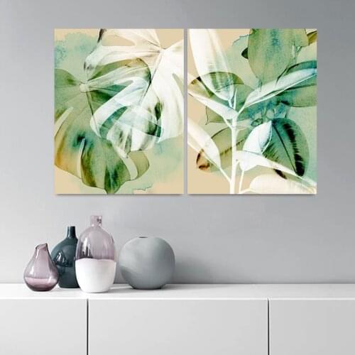 Watercolor Tropical Leaves Wall Art Picture Nordic Decoration Home Posters and Prints Green Plant Canvas Art Painting No Framed