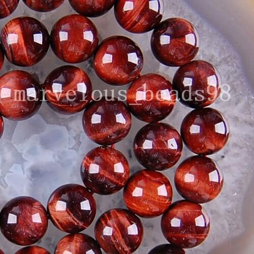 Free Shipping Women Fashion Jewelry 10mm A++ Red Tiger Eye Ball Loose Beads 15.5" E3154