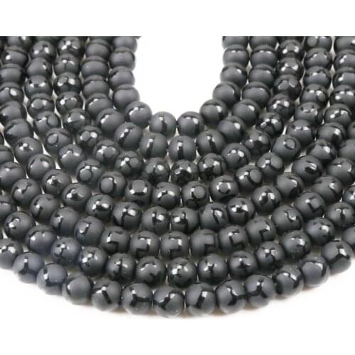 Natural Black Scripture Pattern Hematite Beads Round Loose Stone Beads For Jewelry Making DIY 8mm