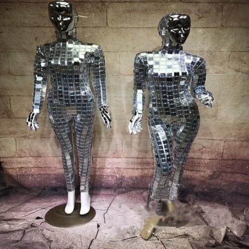 DC79 Silver mirror dancer bodysuit women stage wears mirror suit party performance jumpsuit dj cosplay performance clothe dress