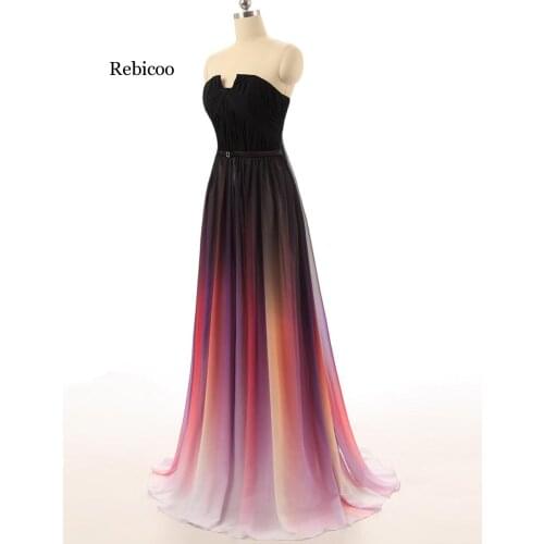 Gradient Dresses Gradient Gala Dress Sexy Strapless Long Evening Gowns Rainbow Pleated Chiffon vestidos de formatura