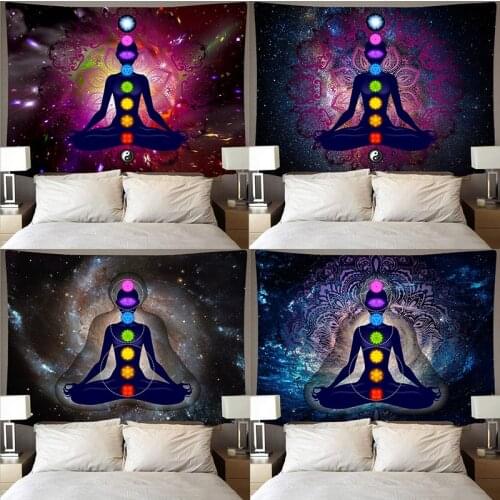 Indian Buddha Statue Meditation 7 Chakra Psychedelic Yoga Mandala Tapestries Wall Cloth Wall Hanging Tapestry Wall Hanging