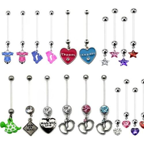 1piece Charming Navel Bar Acrylic CZ Gem Bioplast Flexible Pregnancy Navel Belly Button Rings Piercing Body Jewelry 14g