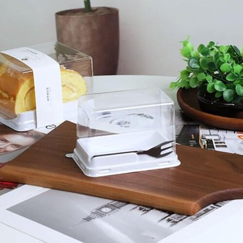 Cake Box Transparent Dessert Packaging Disposable Cake Container Takeaway Dessert Packaging With Fork Baking Tool Fruit Cake 50p