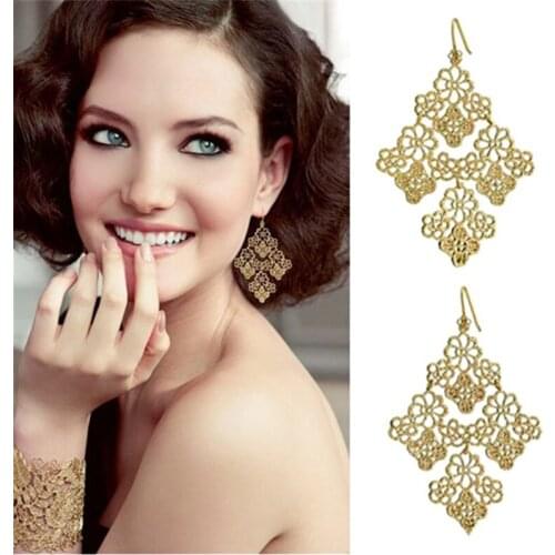 KEJIALAI Exaggerate Big Earrings for Women Party Bijoux Metal Hollow Out Drop Dangle Earrings Flower Fashion Jewelry QD-SE075