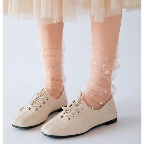 Summer Tulle Socks Women Girls Transparent Star Moon Thin Lace Woman Socks Long Chffion Mesh Socks Female calcetinesHosiery