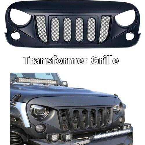 Matte Black Transformer Front Grille Grid Grill With Mesh Insert For Jeep Wrangler JK 2007-2017 Rubicon Sahara Sport JK(1 PC)