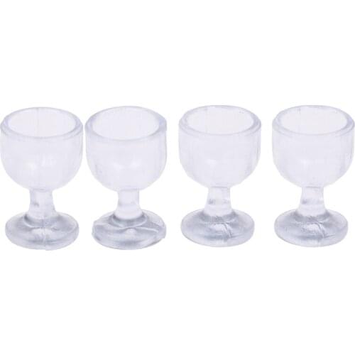 Set of 4pcs Miniature Wine Glass Juice Cup Model Set 1/12 Dollhouse Tableware Accessorries Kids Pretend Play