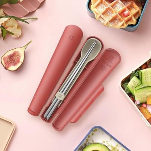 1set Tableware Chopsticks Spoon Combination Combination Set Travel Portable Stainless Steel Plastic Boxed Dining Supplies