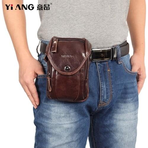 Fashion New style Men Genuine Leather Waist Bag Cell/Mobile Phone Coin Purse Pocket Belt Military Male Crossbody Shoulder Bag