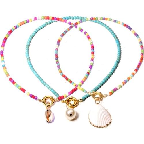 Colorful Seed Beads Choker for Women Fashion Trendy Gold Bohemian Summer pearl Chic Bib Collier Femme Cowrie Shell Necklace 2020