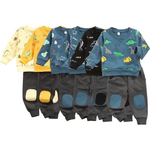 Infant Kids Baby Boys Casual Two-piece Clothes Set, Dinosaur and Letters Printed Pattern Pullover and Pants 6M-5T