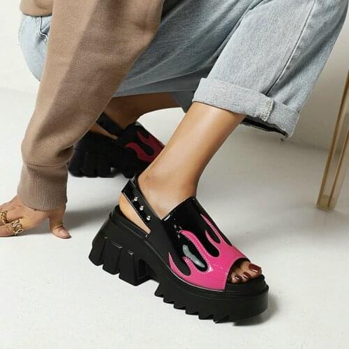 Women PU Leather Mixed Colors High Heel Sandals Fashion Buckle Platform Shoes Ladies Summer Open Toe Thick High Heel Sandals