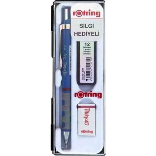 Original Rotring Tikky School Set 0.7mm Blue Versatil Pencil + Eraser + End
