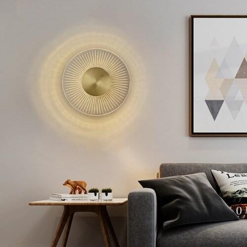 Modern Copper LED Wall Lamp Round Living room Sofa Background Aisle LED Lamp Creative Annual Ring Shape Wall Lamp