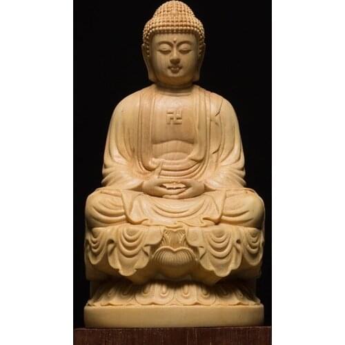 Cczhida-shakyamuni-estatua de Buda de madera sólida, boj chino Feng Shui, escultura artesanal Bodhisattva para decoración del ho